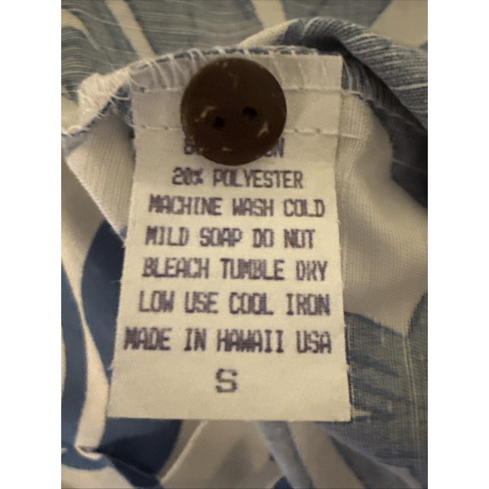 Hilo Hattie Floral Hawaiian Camp Shirt Mens Small Cream Blue Pineapple Pareo NWT - Picture 8 of 8